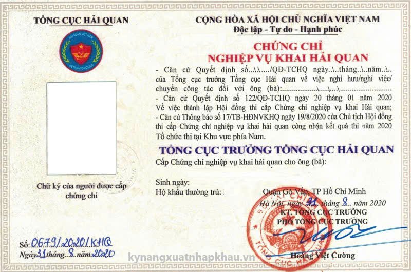 Chứng chỉ khai báo hải quan